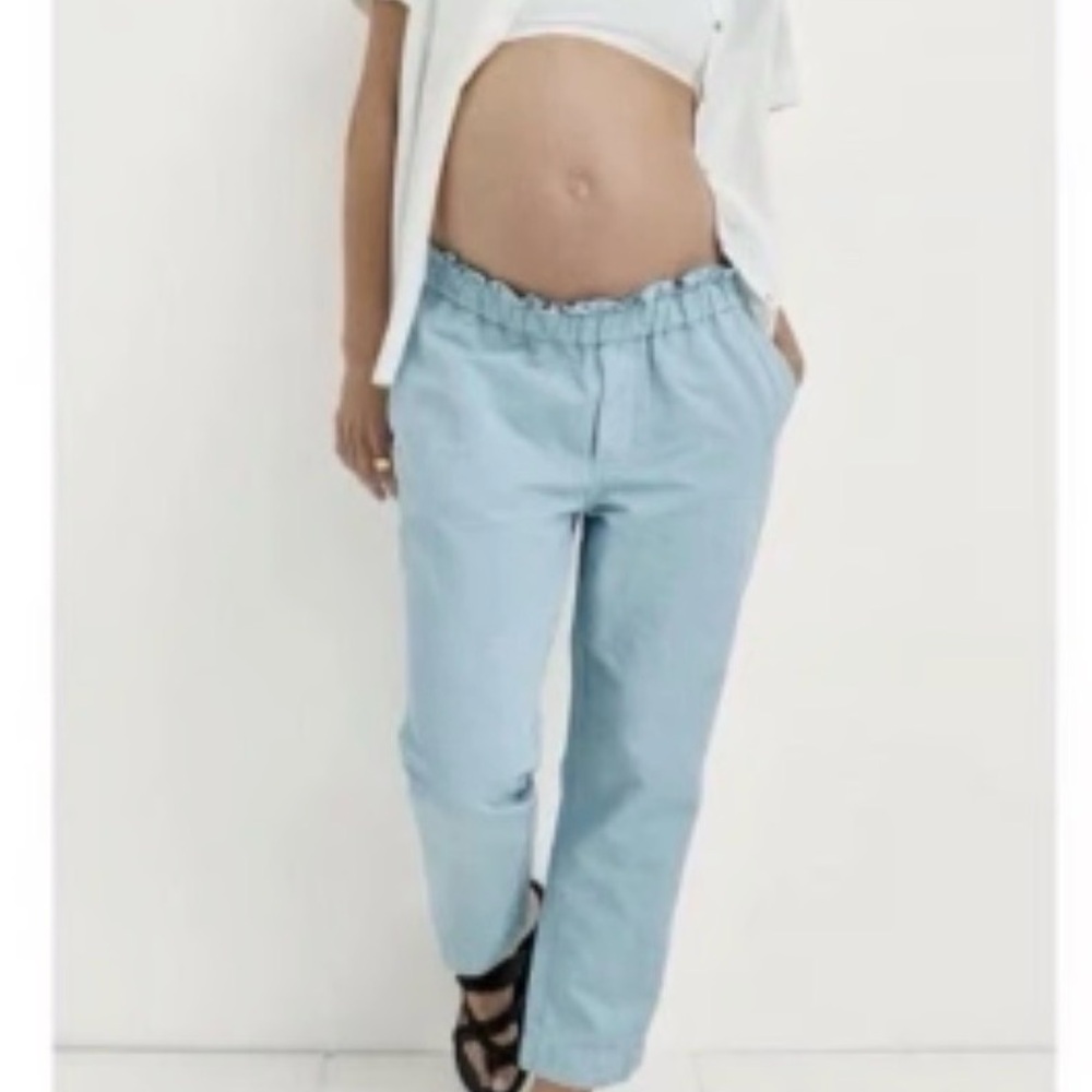 Light Blue Elastic Waist Relaxed Fit Women's Pants